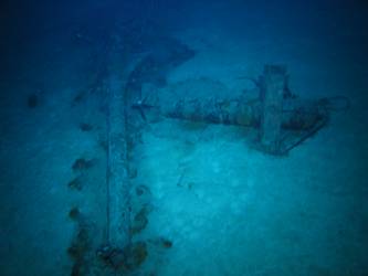 Part of mainmast and paravane on seabed